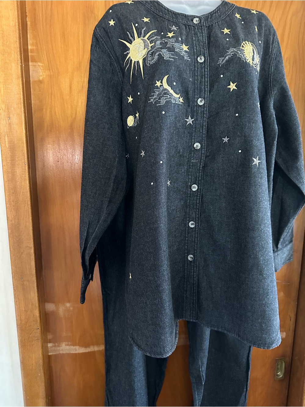 Quacker Factory Celestial Sun Moon Stars Denim 2-Pc Set NWT 1X